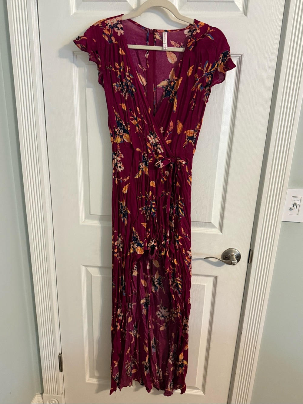 Xhilaration Burgundy Floral Wrap Maxi Dress with built in shorts